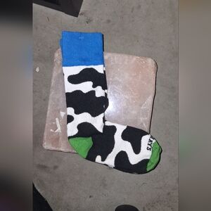 Stylish Black and White Patterned Socks with Blue and Green Accents